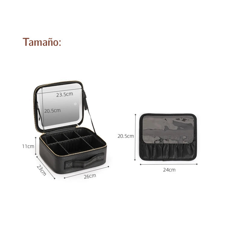 Makeup case with mirror and LED light